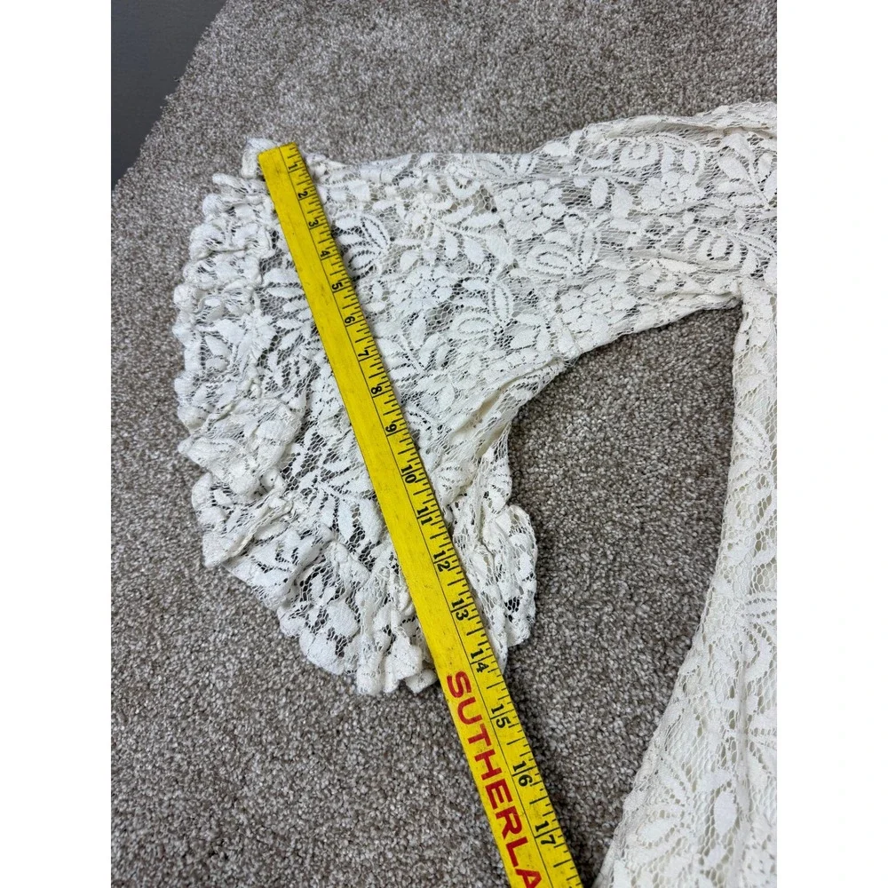 Entro‎ Women Cream Floral Lace Off Shoulder Bell Sleeve Ruffle Top T3119 Large
